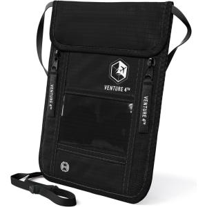 image:imageVENTURE 4TH Neck Wallet for Women amp Men  RFID Blocking Passport Holder for Travel Hidden Neck Pouch with 6 Compartments Slim Lightweight Travel Organizer with Adjustable Strap BeigePure Black