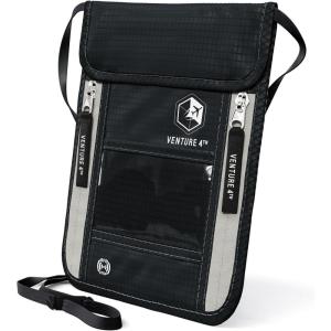 image:imageVENTURE 4TH Neck Wallet for Women amp Men  RFID Blocking Passport Holder for Travel Hidden Neck Pouch with 6 Compartments Slim Lightweight Travel Organizer with Adjustable Strap BeigeBlack