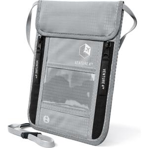 image:imageVENTURE 4TH Neck Wallet for Women amp Men  RFID Blocking Passport Holder for Travel Hidden Neck Pouch with 6 Compartments Slim Lightweight Travel Organizer with Adjustable Strap BeigeSilver