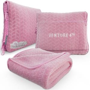image:imageVENTURE 4TH Travel Blanket Pillow  Premium UltraSoft amp Warm 2in1 Blanket or Pillow for Airplane Car amp Bus  Compact Lightweight amp Portable  LintFree No Shedding No Pilling  GrayPinkwhite