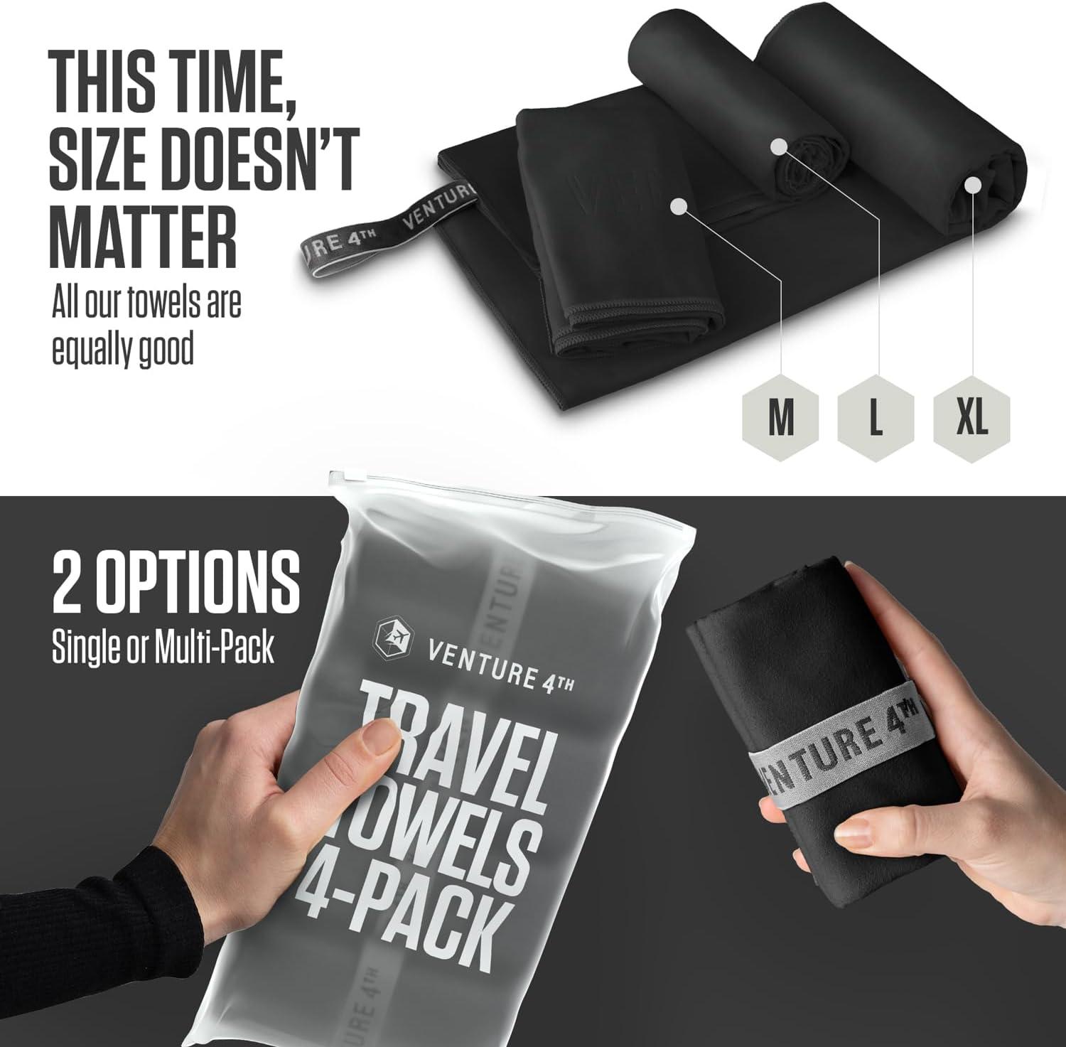 image:imageVENTURE 4TH 4pcs Quick Dry Towels Microfiber Travel Towels Ideal for Camping Hiking Backpacking Gym Lightweight amp Fast Drying Travel Towels for Body Compact amp Easy to Pack 4 Pack Large4pack Black