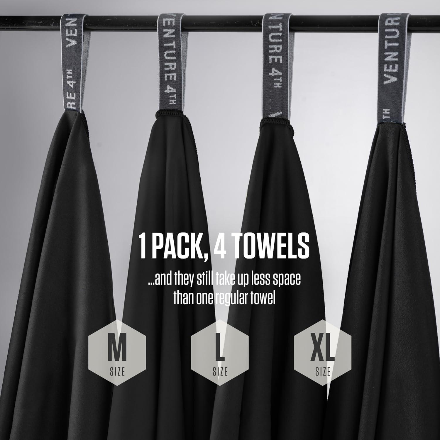 image:imageVENTURE 4TH 4pcs Quick Dry Towels Microfiber Travel Towels Ideal for Camping Hiking Backpacking Gym Lightweight amp Fast Drying Travel Towels for Body Compact amp Easy to Pack 4 Pack Large4pack Black