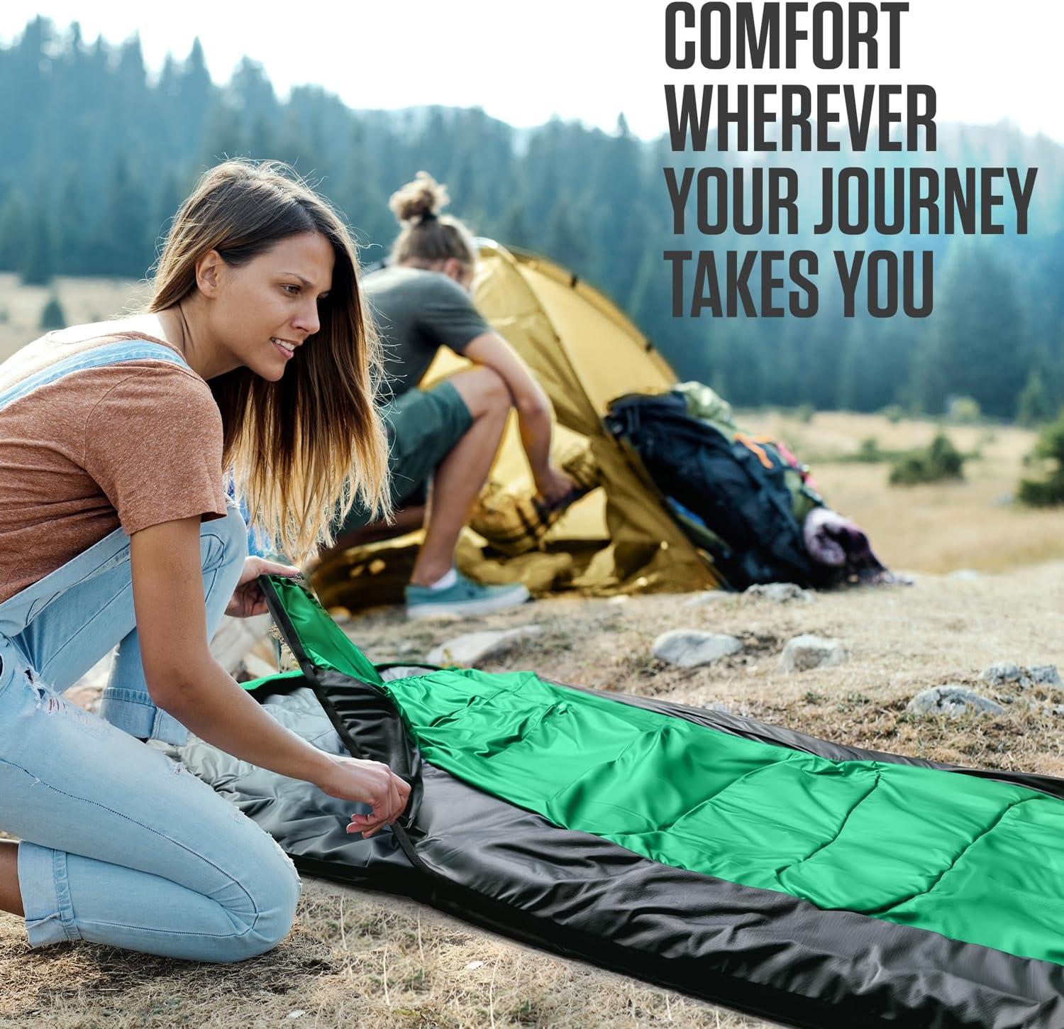 image:imageVENTURE 4TH Backpacking Sleeping Bag XXL Double and Single Sizes Lightweight Warm amp Cold Weather Sleeping Bags for Adults Kids amp Couples Ideal for Hiking Camping amp Outdoor AdventuresGreenBlack