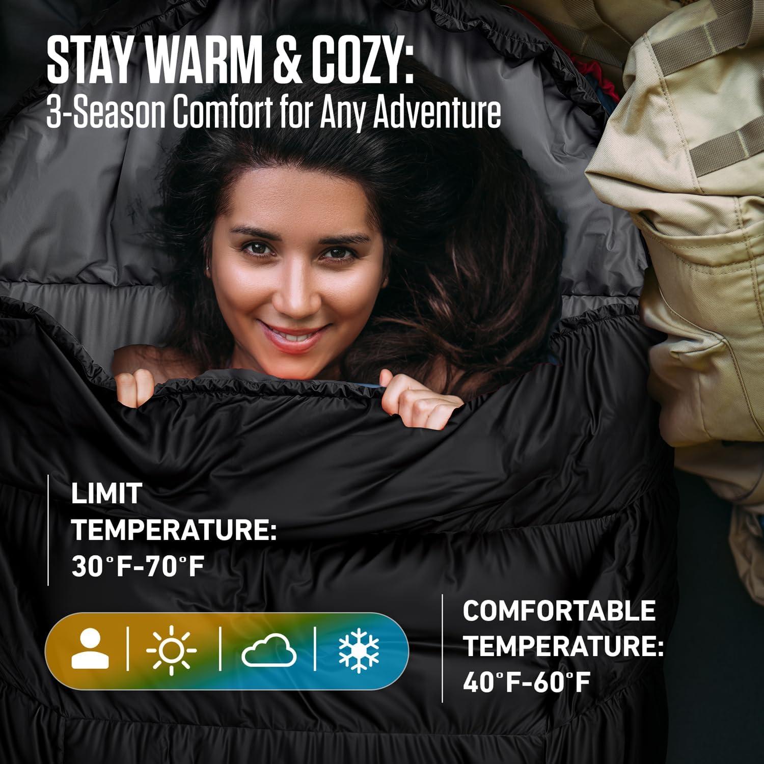 image:imageVENTURE 4TH Backpacking Sleeping Bag XXL Double and Single Sizes Lightweight Warm amp Cold Weather Sleeping Bags for Adults Kids amp Couples Ideal for Hiking Camping amp Outdoor AdventuresBlack