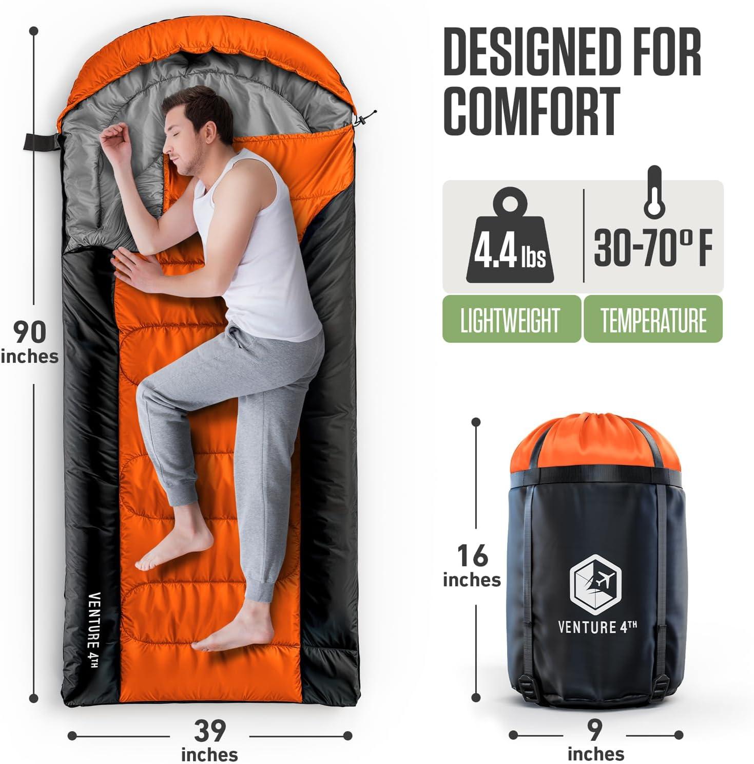 image:imageVENTURE 4TH Backpacking Sleeping Bag XXL Double and Single Sizes Lightweight Warm amp Cold Weather Sleeping Bags for Adults Kids amp Couples Ideal for Hiking Camping amp Outdoor AdventuresOrangeGray