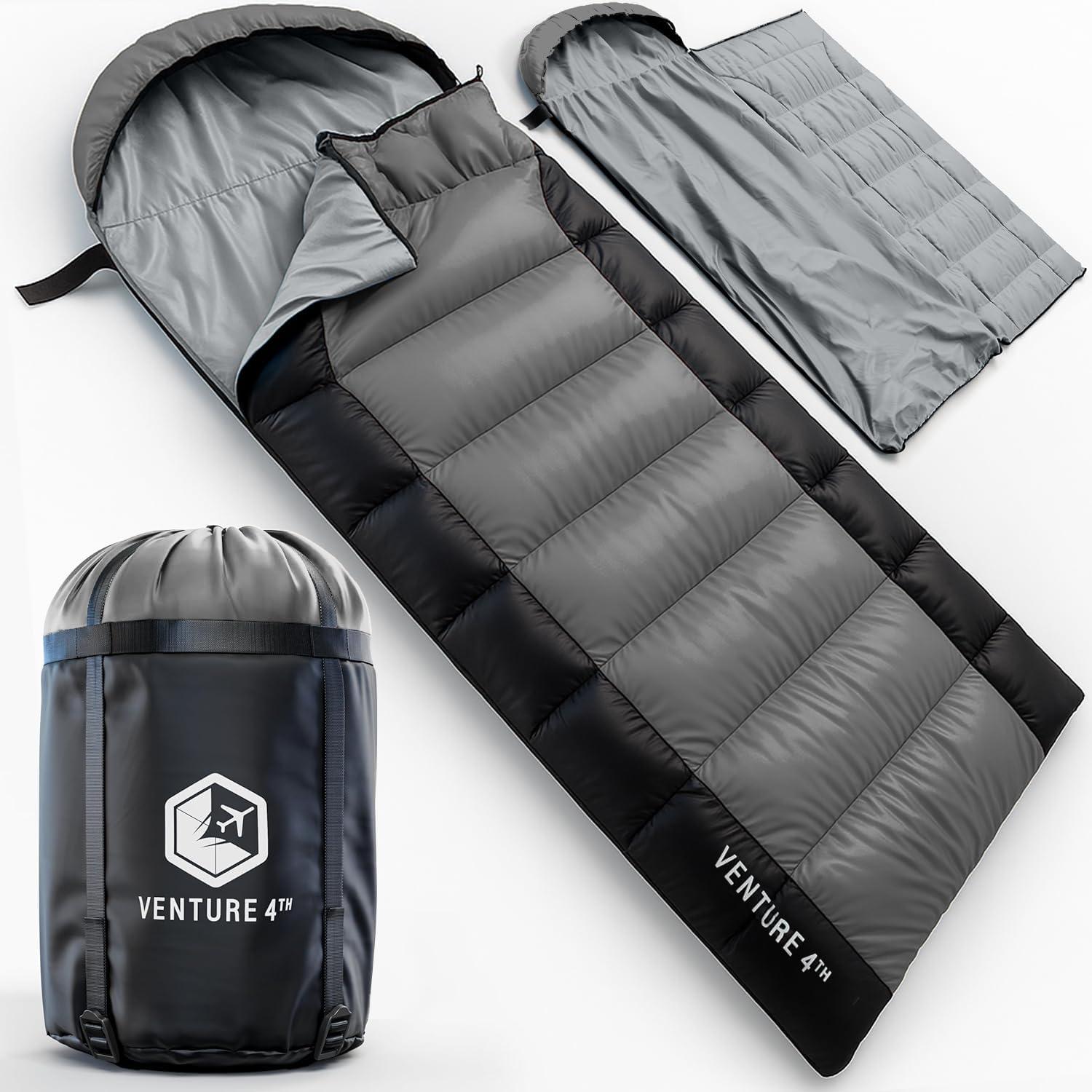 image:imageVENTURE 4TH Backpacking Sleeping Bag XXL Double and Single Sizes Lightweight Warm amp Cold Weather Sleeping Bags for Adults Kids amp Couples Ideal for Hiking Camping amp Outdoor AdventuresSilverBlack