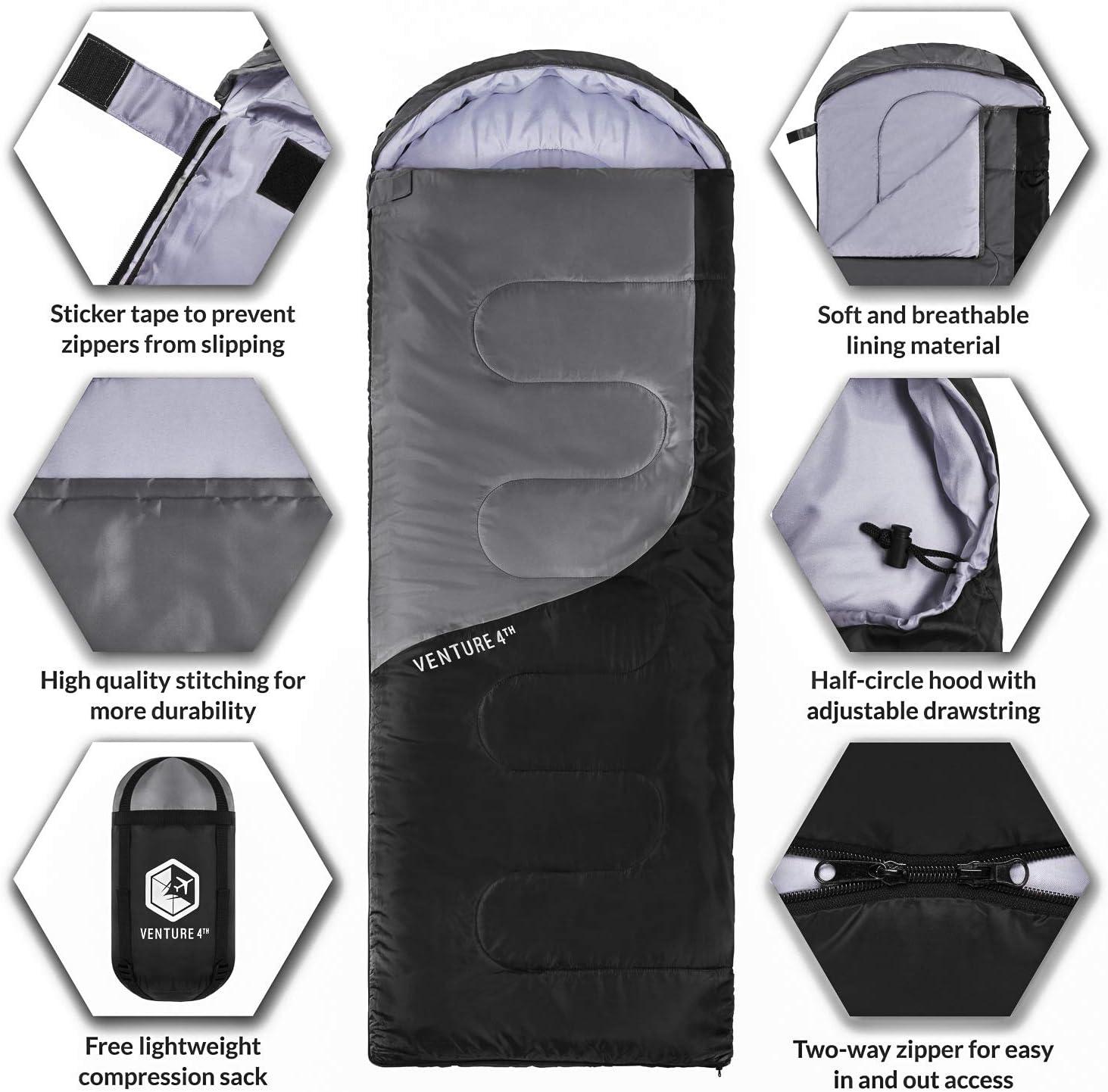 image:imageVENTURE 4TH Backpacking Sleeping Bag XXL Double and Single Sizes Lightweight Warm amp Cold Weather Sleeping Bags for Adults Kids amp Couples Ideal for Hiking Camping amp Outdoor AdventuresSilverGray