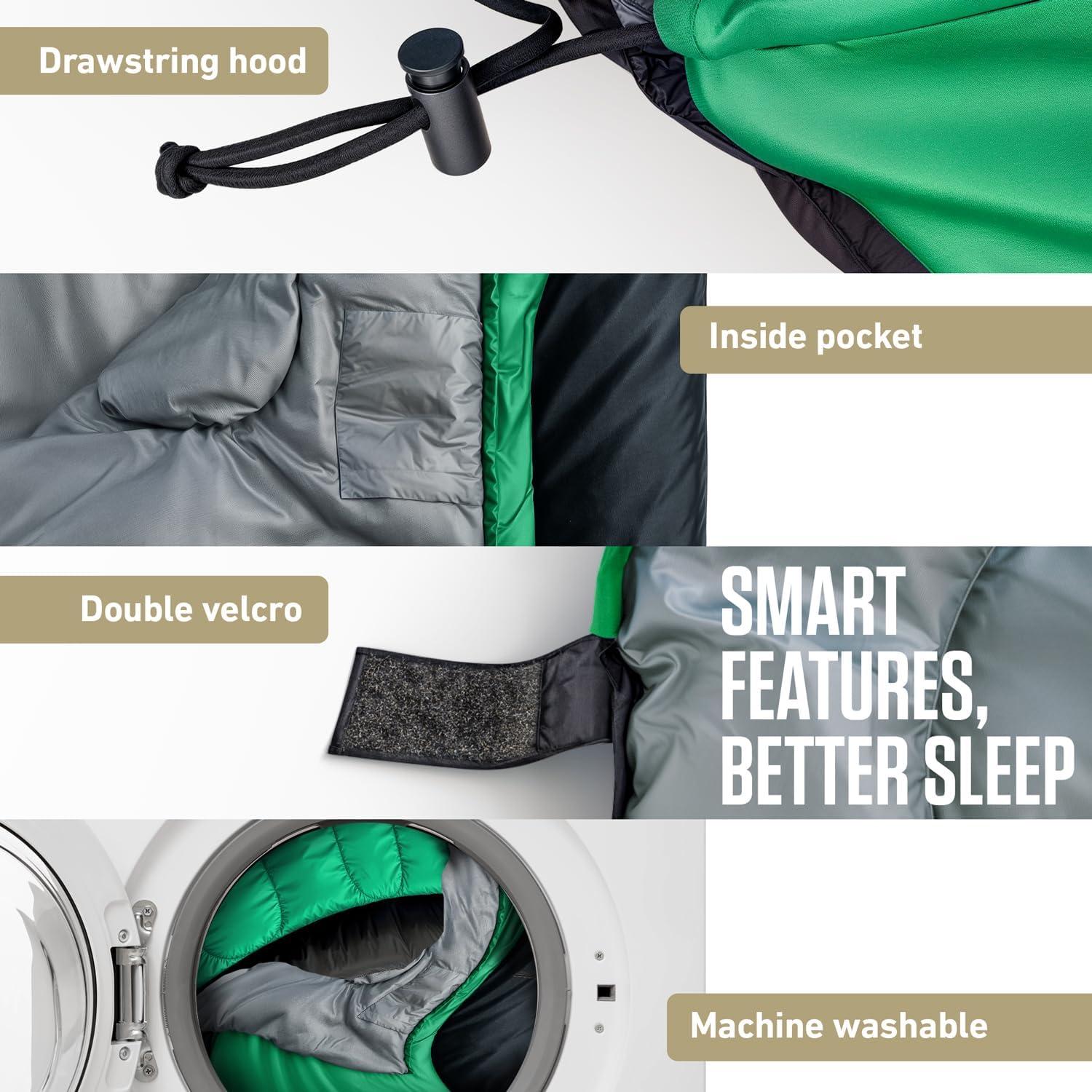 image:imageVENTURE 4TH Backpacking Sleeping Bag XXL Double and Single Sizes Lightweight Warm amp Cold Weather Sleeping Bags for Adults Kids amp Couples Ideal for Hiking Camping amp Outdoor AdventuresGreenBlack