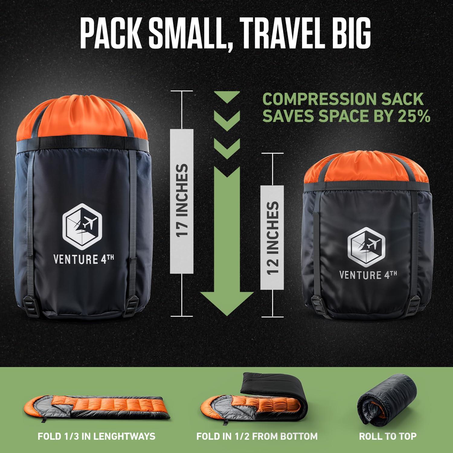 image:imageVENTURE 4TH Backpacking Sleeping Bag XXL Double and Single Sizes Lightweight Warm amp Cold Weather Sleeping Bags for Adults Kids amp Couples Ideal for Hiking Camping amp Outdoor AdventuresOrangeBlack