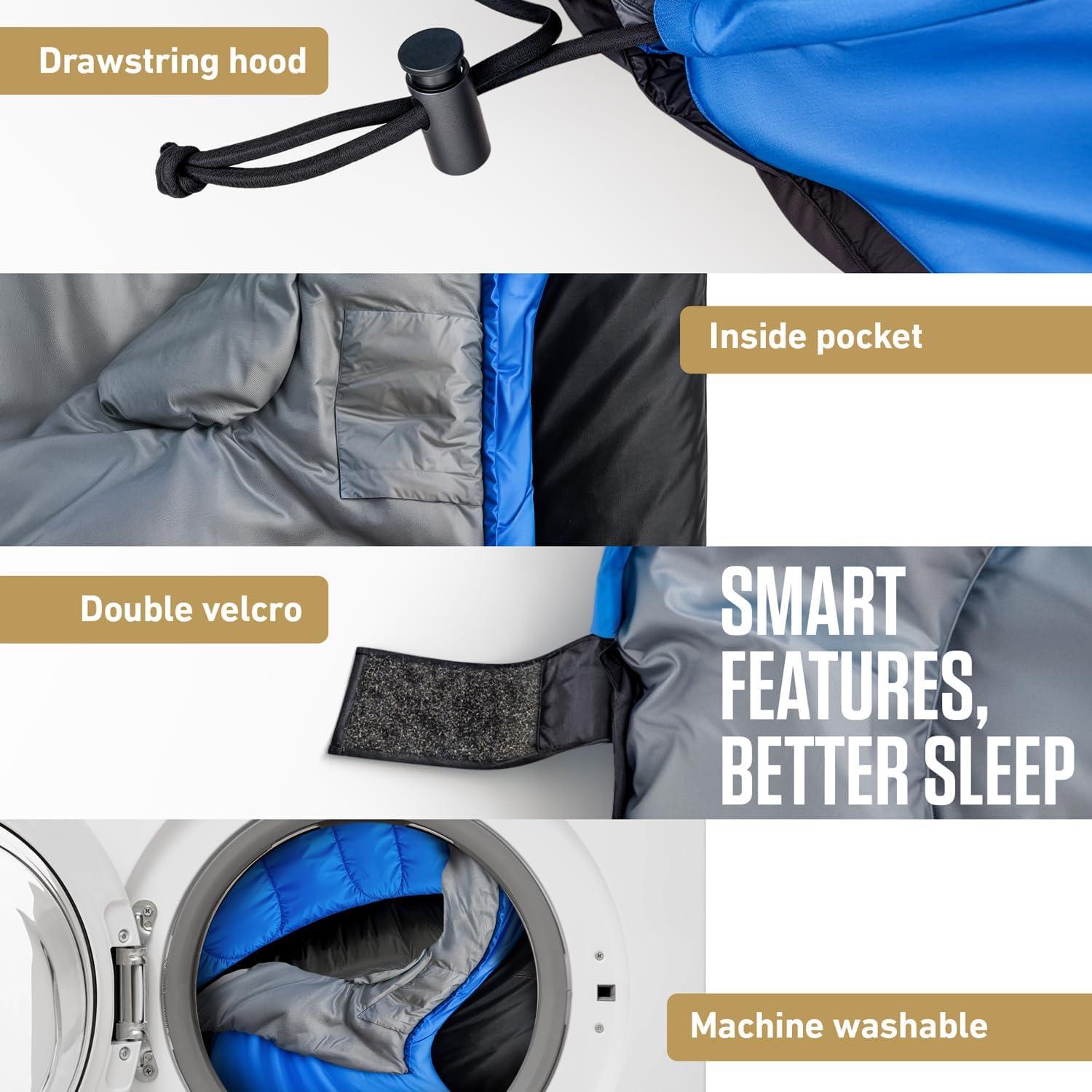 image:imageVENTURE 4TH Backpacking Sleeping Bag XXL Double and Single Sizes Lightweight Warm amp Cold Weather Sleeping Bags for Adults Kids amp Couples Ideal for Hiking Camping amp Outdoor AdventuresBlueBlack