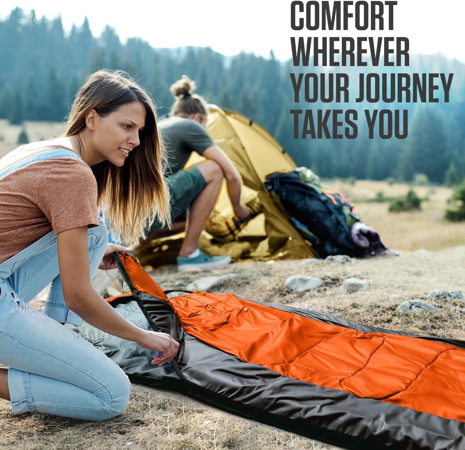 image:imageVENTURE 4TH Backpacking Sleeping Bag XXL Double and Single Sizes Lightweight Warm amp Cold Weather Sleeping Bags for Adults Kids amp Couples Ideal for Hiking Camping amp Outdoor AdventuresOrangeGray