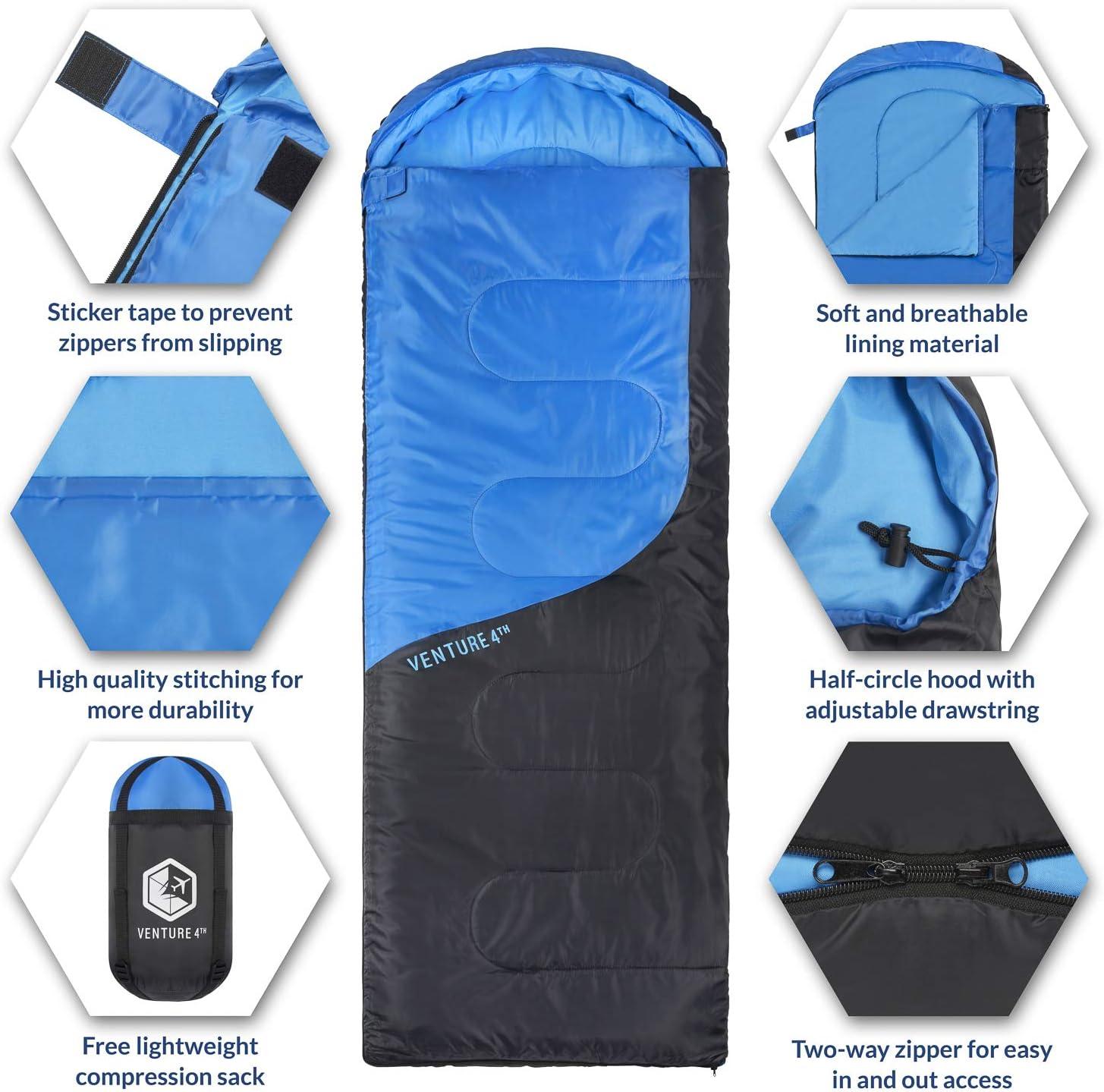 image:imageVENTURE 4TH Backpacking Sleeping Bag XXL Double and Single Sizes Lightweight Warm amp Cold Weather Sleeping Bags for Adults Kids amp Couples Ideal for Hiking Camping amp Outdoor AdventuresBlueGray