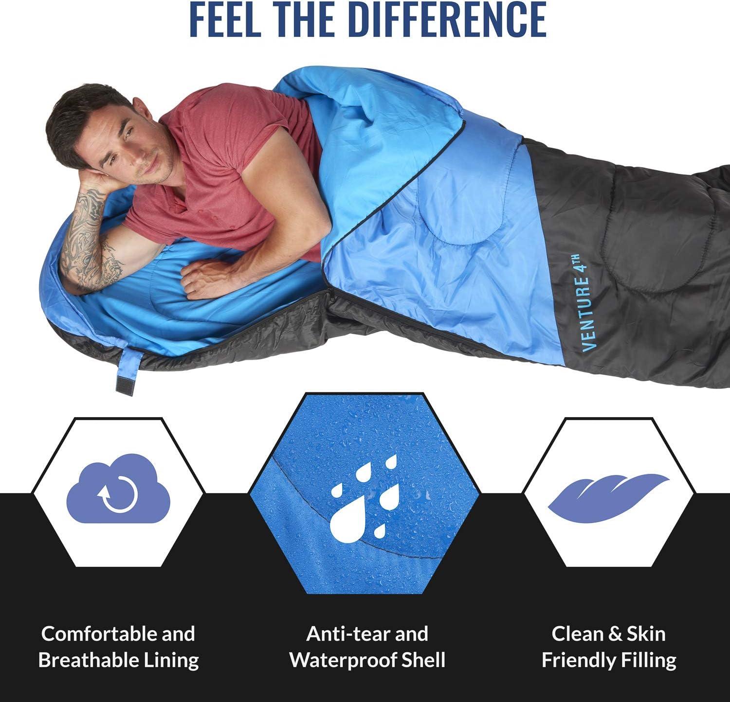 image:imageVENTURE 4TH Backpacking Sleeping Bag XXL Double and Single Sizes Lightweight Warm amp Cold Weather Sleeping Bags for Adults Kids amp Couples Ideal for Hiking Camping amp Outdoor AdventuresBlueGray