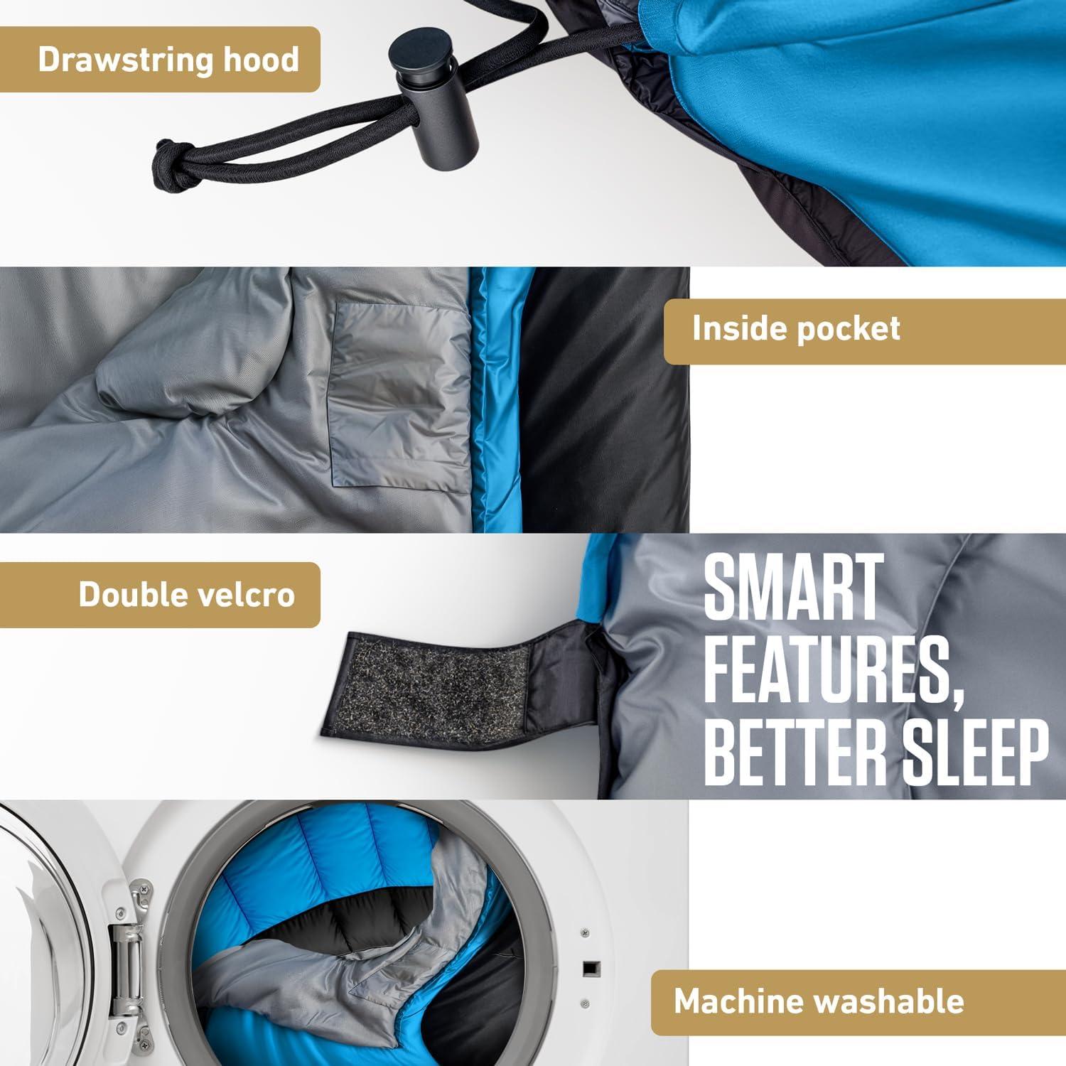 image:imageVENTURE 4TH Backpacking Sleeping Bag XXL Double and Single Sizes Lightweight Warm amp Cold Weather Sleeping Bags for Adults Kids amp Couples Ideal for Hiking Camping amp Outdoor AdventuresBlueBlack