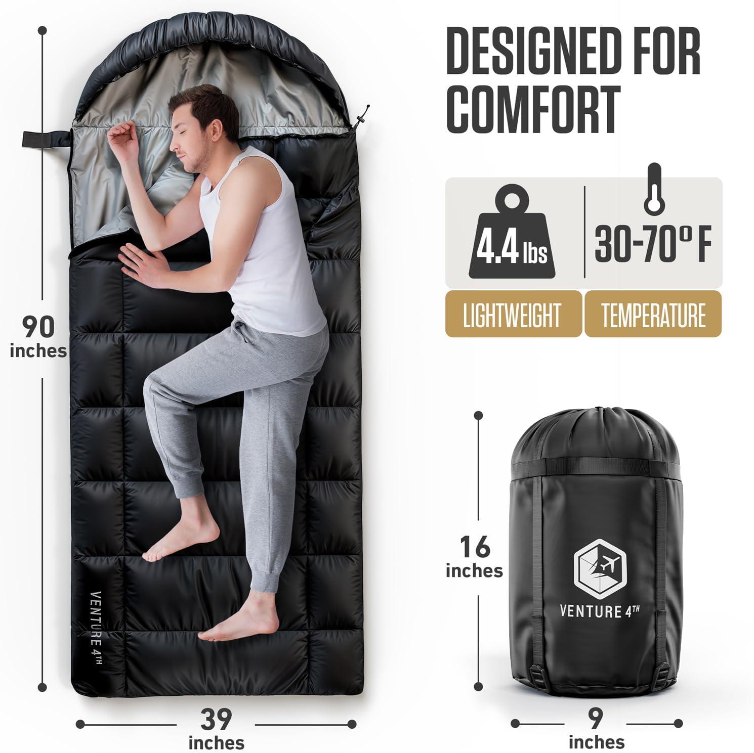 image:imageVENTURE 4TH Backpacking Sleeping Bag XXL Double and Single Sizes Lightweight Warm amp Cold Weather Sleeping Bags for Adults Kids amp Couples Ideal for Hiking Camping amp Outdoor AdventuresBlack