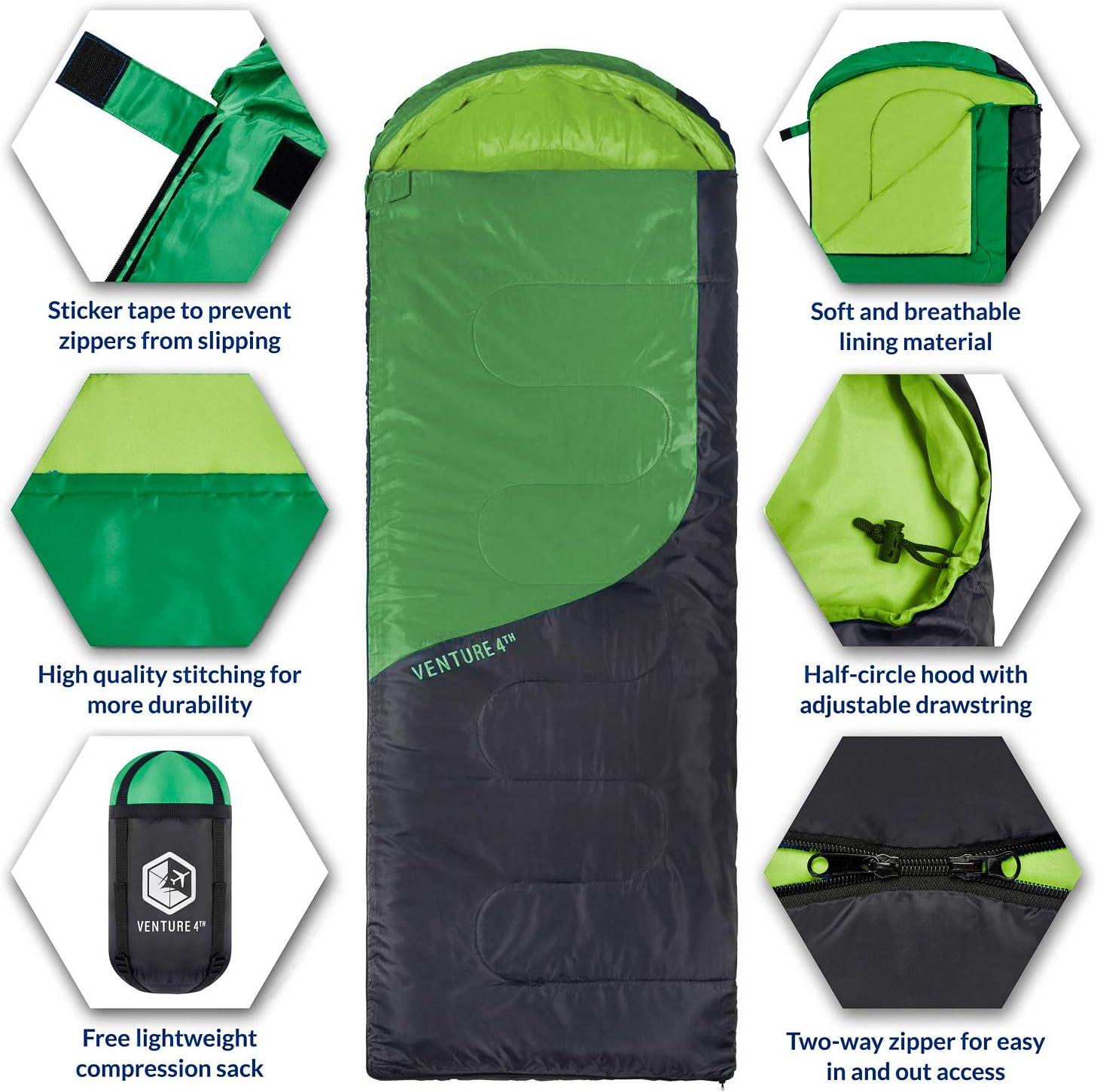 image:imageVENTURE 4TH Backpacking Sleeping Bag XXL Double and Single Sizes Lightweight Warm amp Cold Weather Sleeping Bags for Adults Kids amp Couples Ideal for Hiking Camping amp Outdoor AdventuresGreenGray