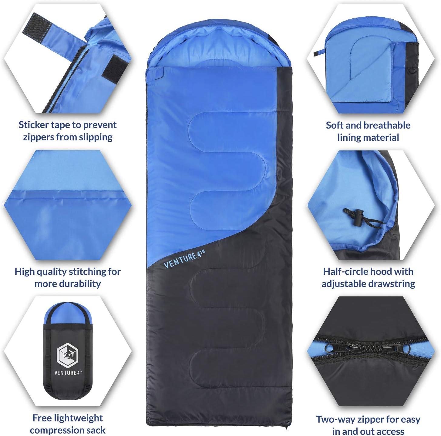 image:imageVENTURE 4TH Backpacking Sleeping Bag XXL Double and Single Sizes Lightweight Warm amp Cold Weather Sleeping Bags for Adults Kids amp Couples Ideal for Hiking Camping amp Outdoor AdventuresBlueGray