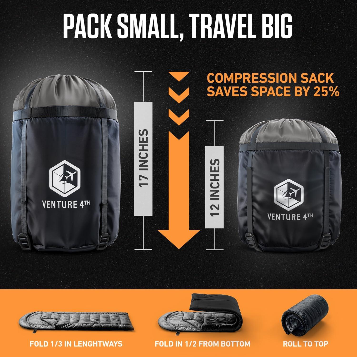 image:imageVENTURE 4TH Backpacking Sleeping Bag XXL Double and Single Sizes Lightweight Warm amp Cold Weather Sleeping Bags for Adults Kids amp Couples Ideal for Hiking Camping amp Outdoor AdventuresSilverBlack