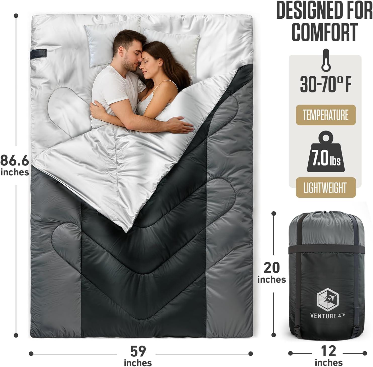 image:imageVENTURE 4TH Backpacking Sleeping Bag XXL Double and Single Sizes Lightweight Warm amp Cold Weather Sleeping Bags for Adults Kids amp Couples Ideal for Hiking Camping amp Outdoor AdventuresBlackSilver