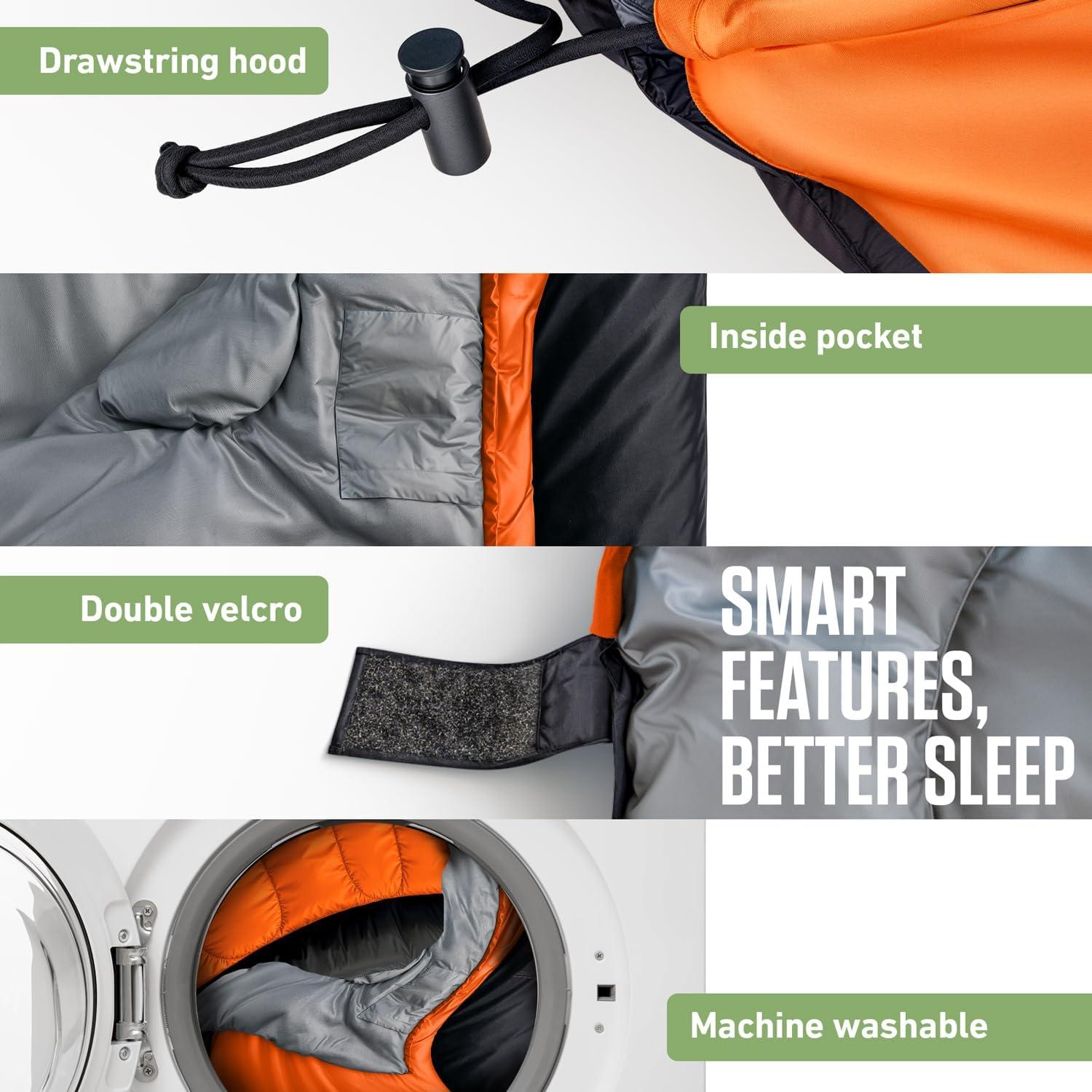 image:imageVENTURE 4TH Backpacking Sleeping Bag XXL Double and Single Sizes Lightweight Warm amp Cold Weather Sleeping Bags for Adults Kids amp Couples Ideal for Hiking Camping amp Outdoor AdventuresOrangeGray