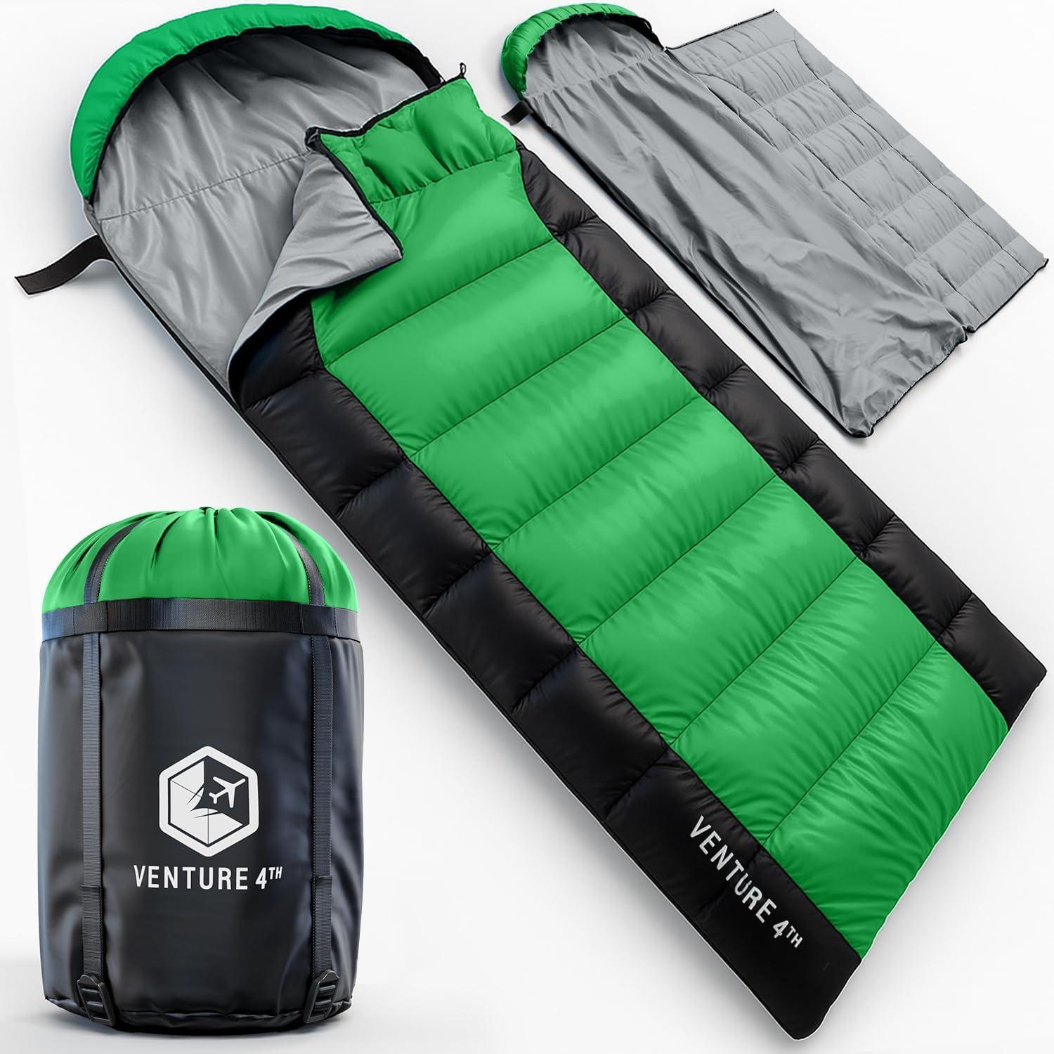 image:imageVENTURE 4TH Backpacking Sleeping Bag XXL Double and Single Sizes Lightweight Warm amp Cold Weather Sleeping Bags for Adults Kids amp Couples Ideal for Hiking Camping amp Outdoor AdventuresGreenBlack