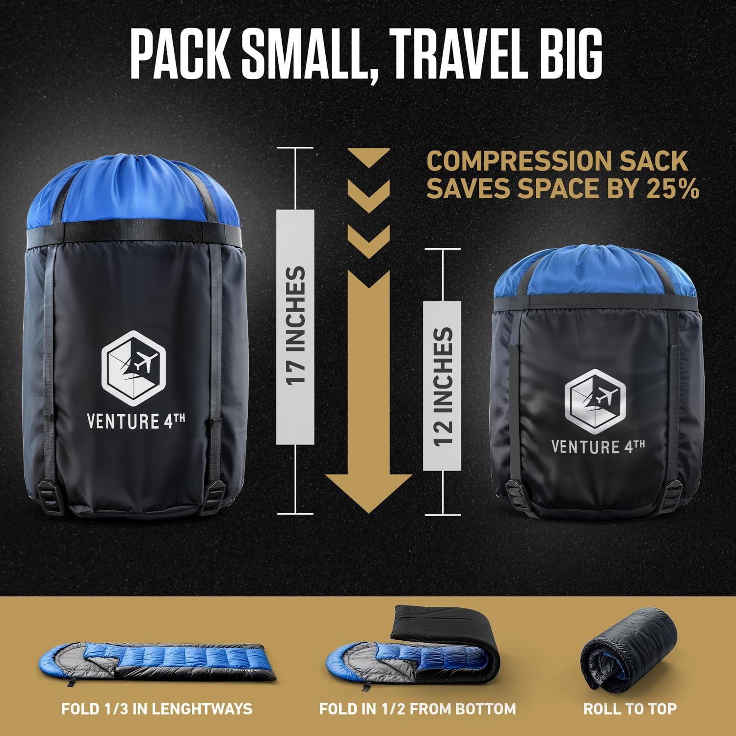 image:imageVENTURE 4TH Backpacking Sleeping Bag XXL Double and Single Sizes Lightweight Warm amp Cold Weather Sleeping Bags for Adults Kids amp Couples Ideal for Hiking Camping amp Outdoor AdventuresBlueBlack