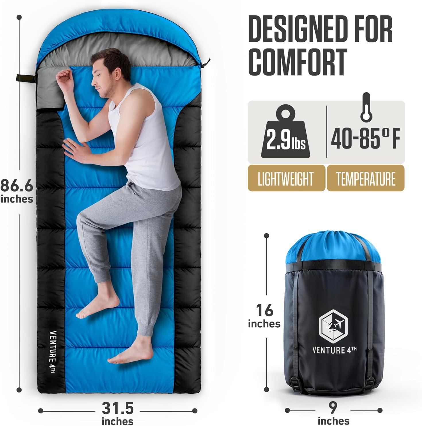 image:imageVENTURE 4TH Backpacking Sleeping Bag XXL Double and Single Sizes Lightweight Warm amp Cold Weather Sleeping Bags for Adults Kids amp Couples Ideal for Hiking Camping amp Outdoor AdventuresBlueBlack