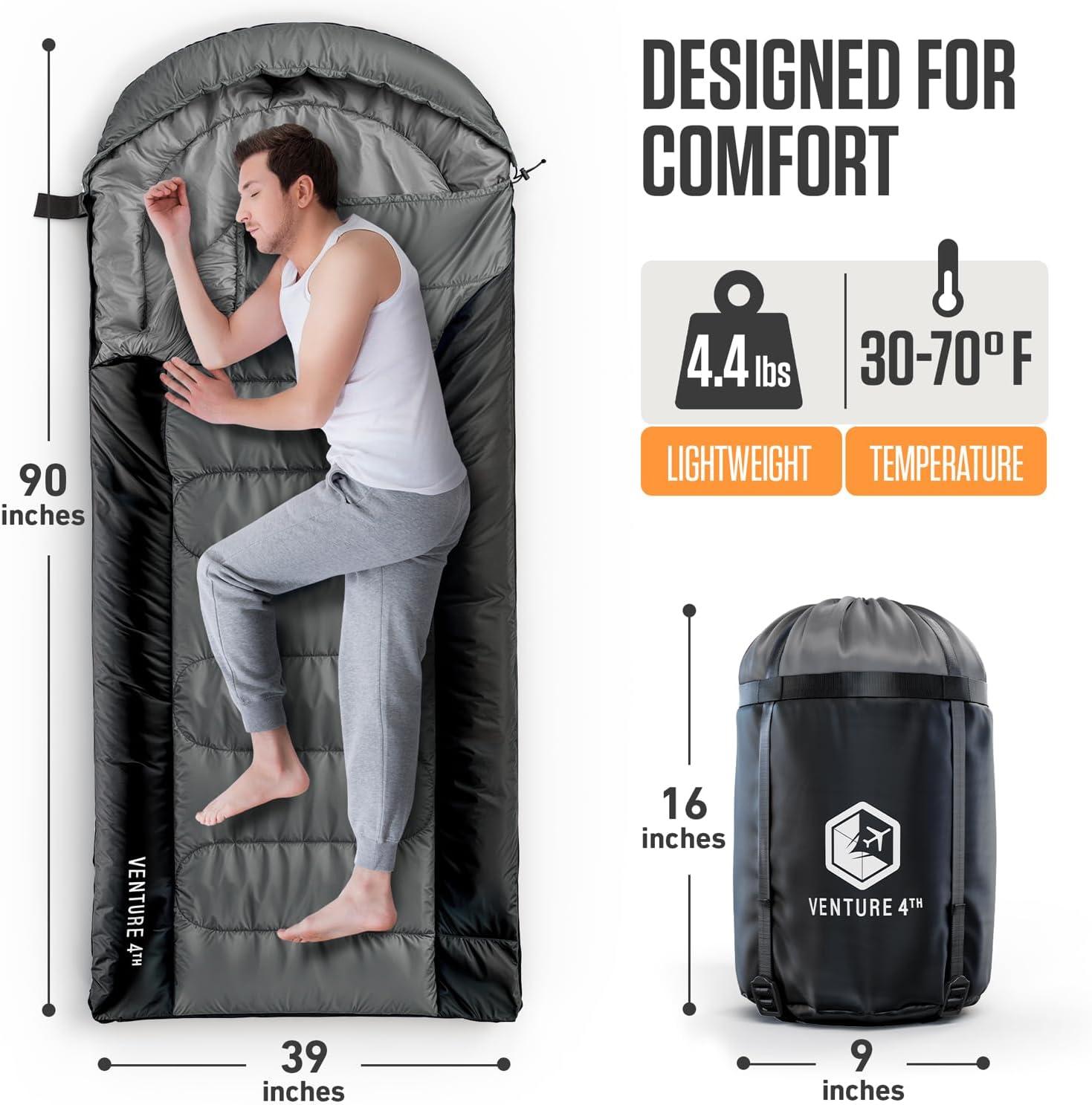 image:imageVENTURE 4TH Backpacking Sleeping Bag XXL Double and Single Sizes Lightweight Warm amp Cold Weather Sleeping Bags for Adults Kids amp Couples Ideal for Hiking Camping amp Outdoor AdventuresSilverBlack