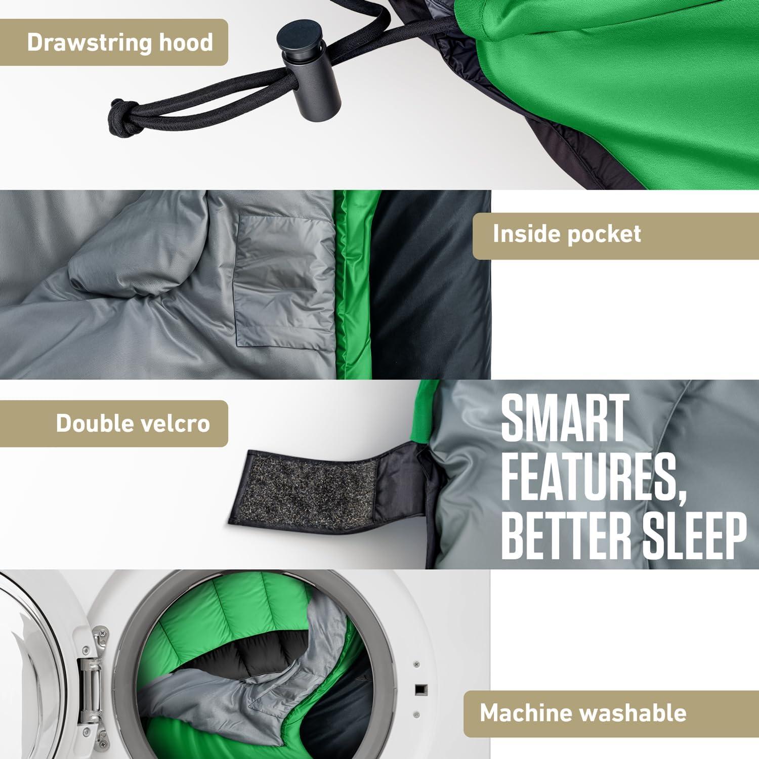 image:imageVENTURE 4TH Backpacking Sleeping Bag XXL Double and Single Sizes Lightweight Warm amp Cold Weather Sleeping Bags for Adults Kids amp Couples Ideal for Hiking Camping amp Outdoor AdventuresGreenBlack