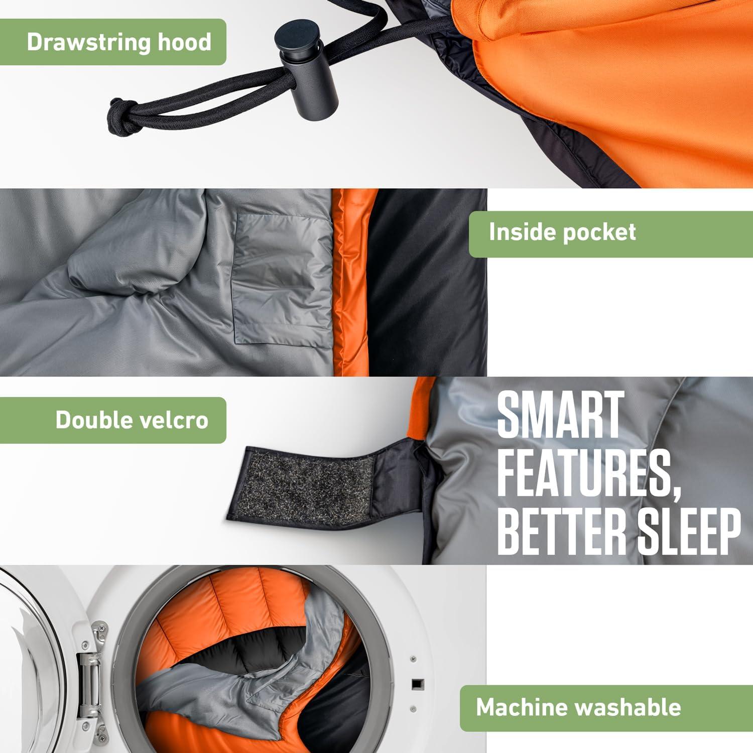 image:imageVENTURE 4TH Backpacking Sleeping Bag XXL Double and Single Sizes Lightweight Warm amp Cold Weather Sleeping Bags for Adults Kids amp Couples Ideal for Hiking Camping amp Outdoor AdventuresOrangeBlack