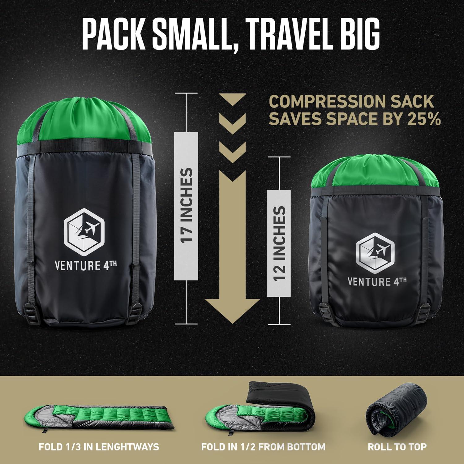 image:imageVENTURE 4TH Backpacking Sleeping Bag XXL Double and Single Sizes Lightweight Warm amp Cold Weather Sleeping Bags for Adults Kids amp Couples Ideal for Hiking Camping amp Outdoor AdventuresGreenBlack