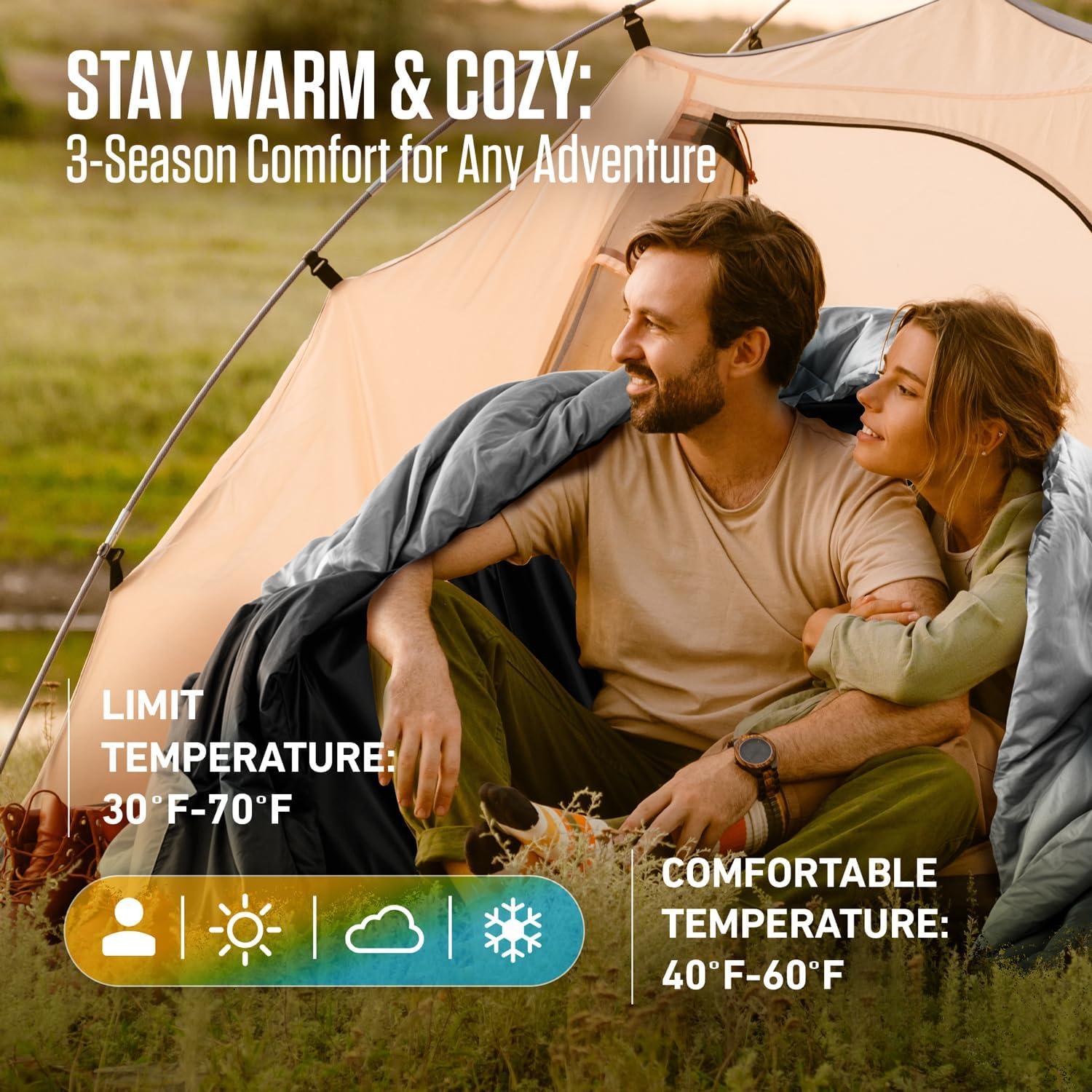 image:imageVENTURE 4TH Backpacking Sleeping Bag XXL Double and Single Sizes Lightweight Warm amp Cold Weather Sleeping Bags for Adults Kids amp Couples Ideal for Hiking Camping amp Outdoor AdventuresBlackSilver