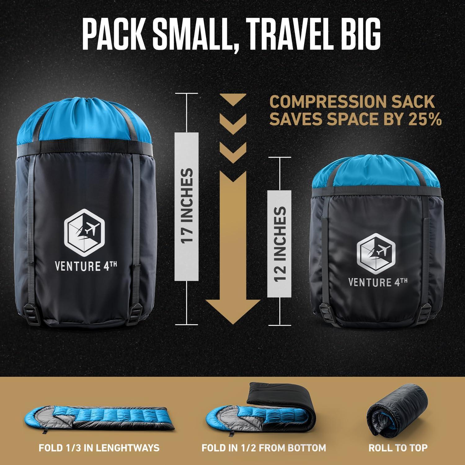 image:imageVENTURE 4TH Backpacking Sleeping Bag XXL Double and Single Sizes Lightweight Warm amp Cold Weather Sleeping Bags for Adults Kids amp Couples Ideal for Hiking Camping amp Outdoor AdventuresBlueBlack