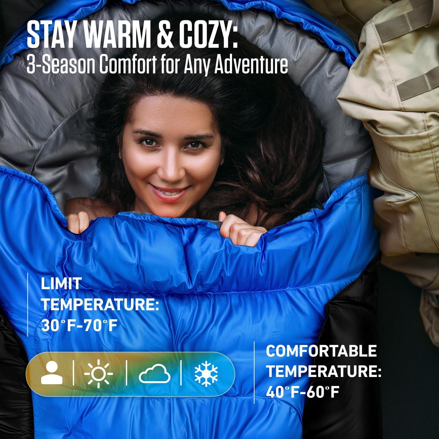 image:imageVENTURE 4TH Backpacking Sleeping Bag XXL Double and Single Sizes Lightweight Warm amp Cold Weather Sleeping Bags for Adults Kids amp Couples Ideal for Hiking Camping amp Outdoor AdventuresBlueBlack