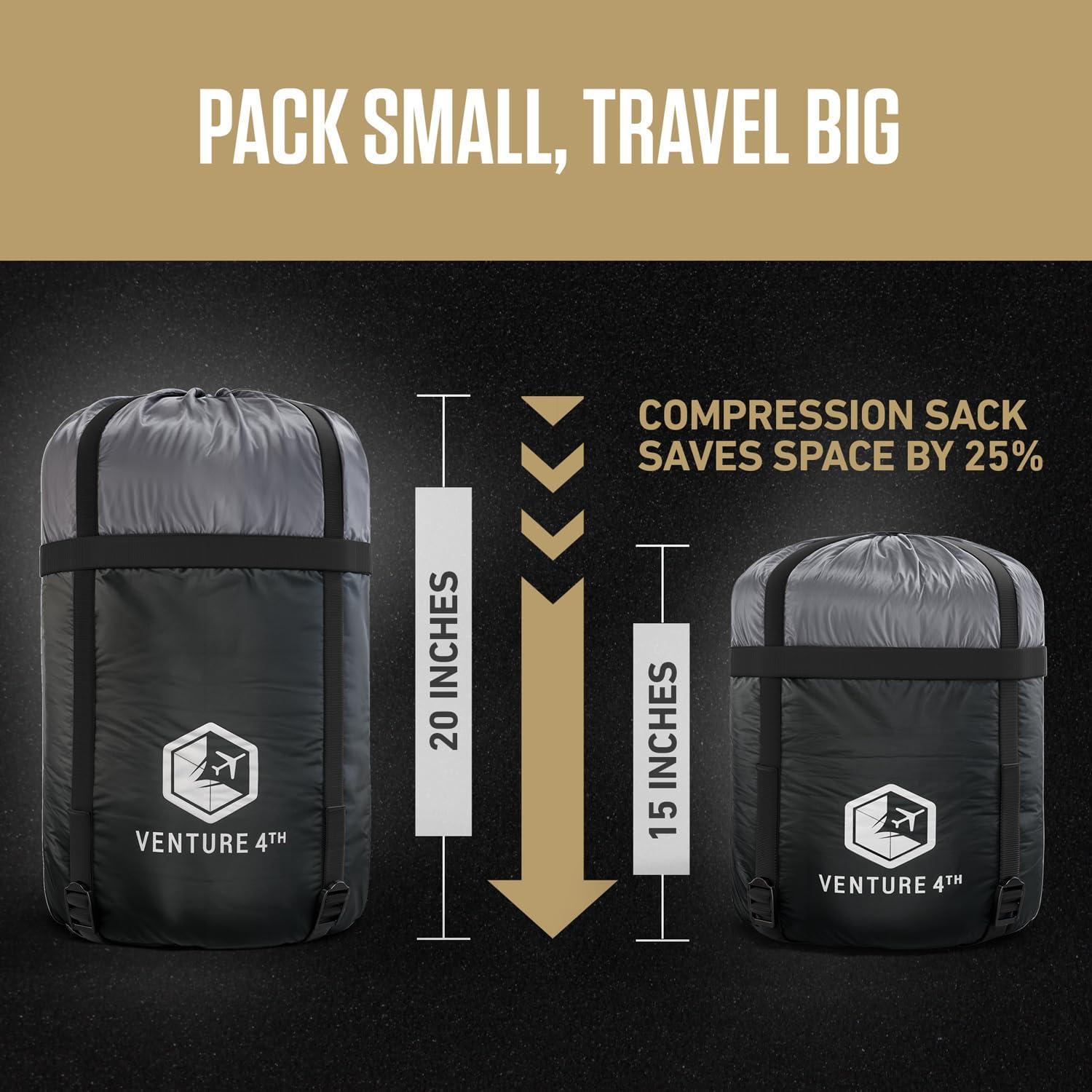 image:imageVENTURE 4TH Backpacking Sleeping Bag XXL Double and Single Sizes Lightweight Warm amp Cold Weather Sleeping Bags for Adults Kids amp Couples Ideal for Hiking Camping amp Outdoor AdventuresBlackSilver