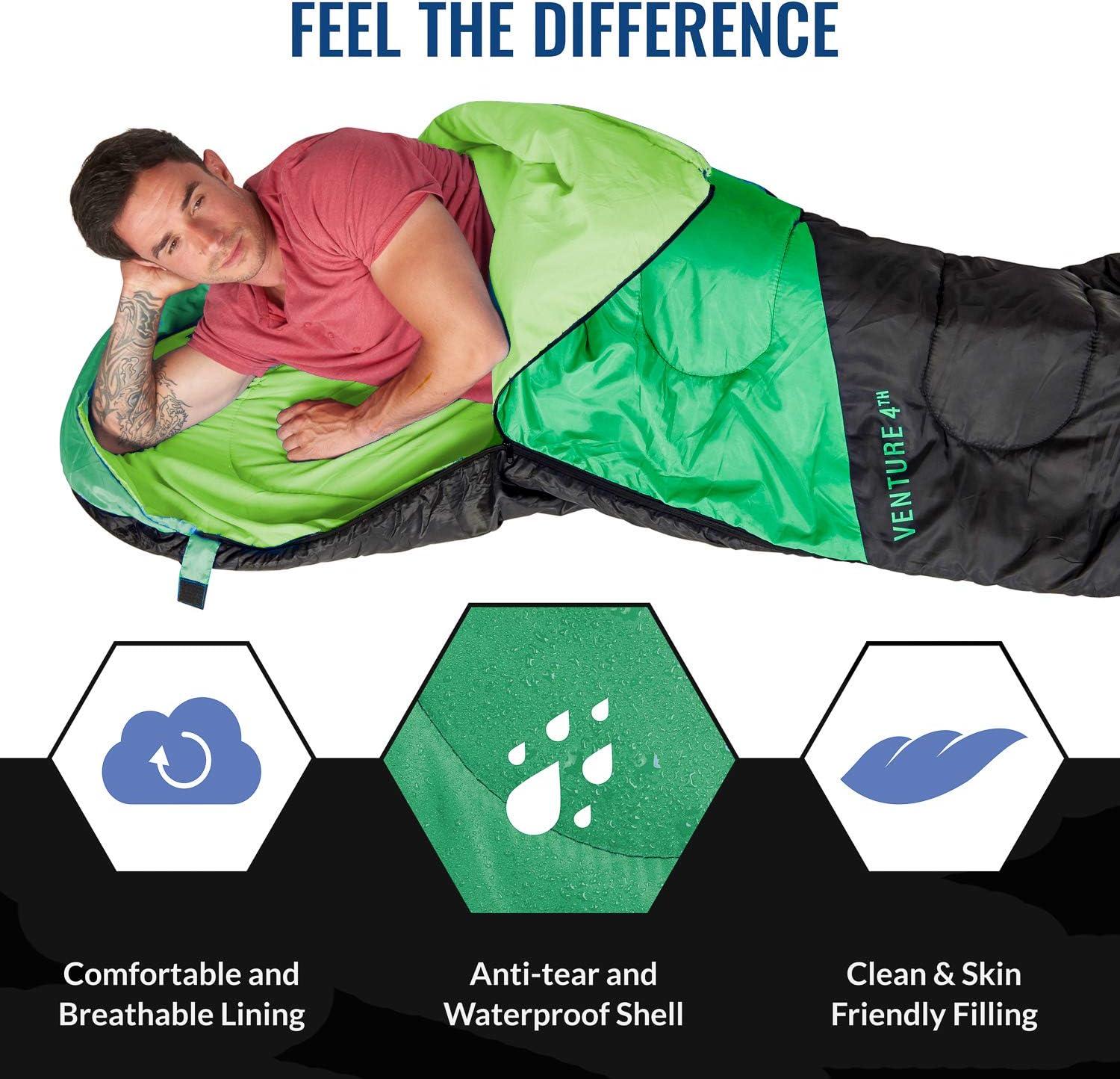 image:imageVENTURE 4TH Backpacking Sleeping Bag XXL Double and Single Sizes Lightweight Warm amp Cold Weather Sleeping Bags for Adults Kids amp Couples Ideal for Hiking Camping amp Outdoor AdventuresGreenGray