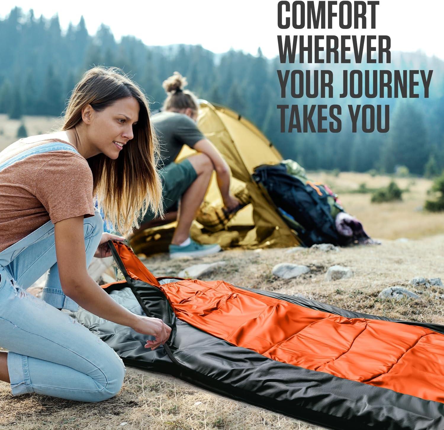 image:imageVENTURE 4TH Backpacking Sleeping Bag XXL Double and Single Sizes Lightweight Warm amp Cold Weather Sleeping Bags for Adults Kids amp Couples Ideal for Hiking Camping amp Outdoor AdventuresOrangeBlack