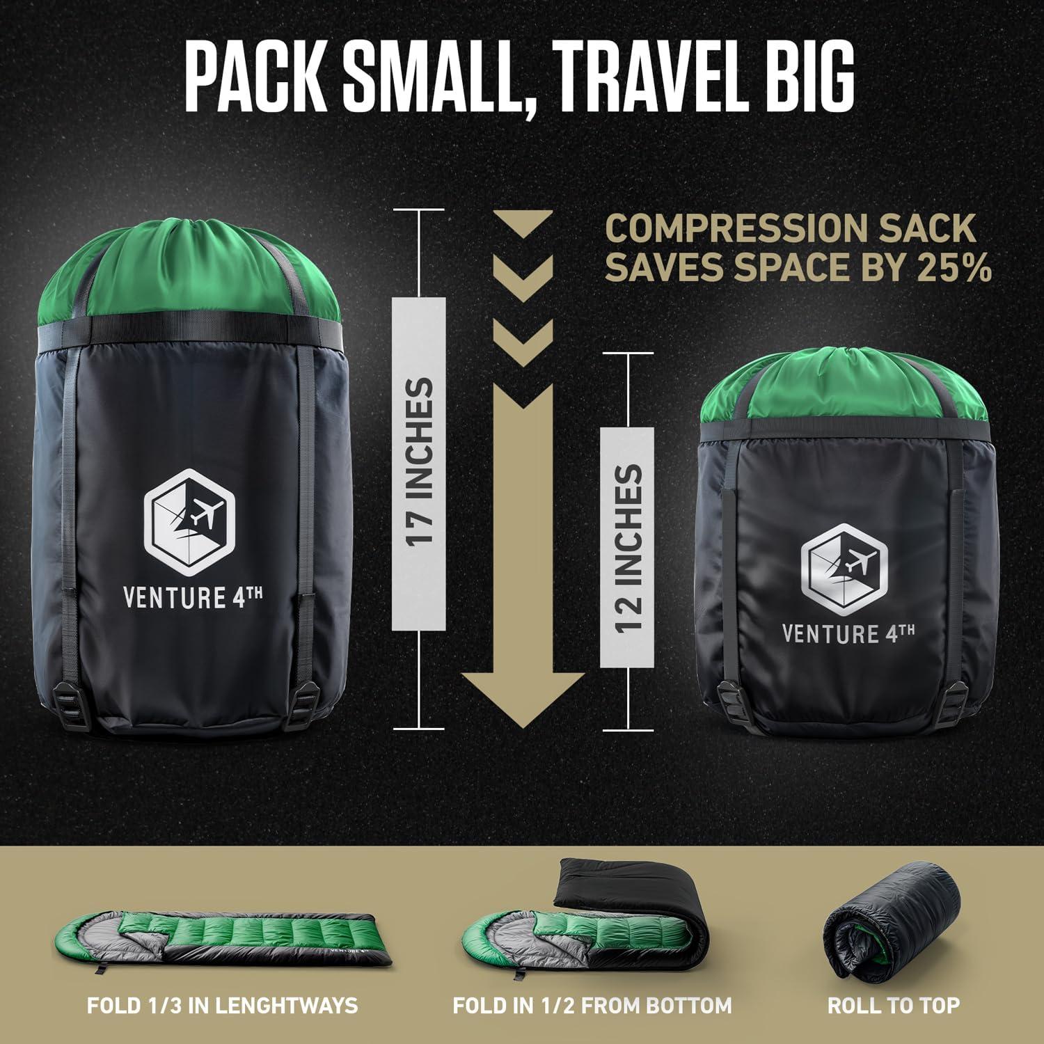 image:imageVENTURE 4TH Backpacking Sleeping Bag XXL Double and Single Sizes Lightweight Warm amp Cold Weather Sleeping Bags for Adults Kids amp Couples Ideal for Hiking Camping amp Outdoor AdventuresGreenBlack