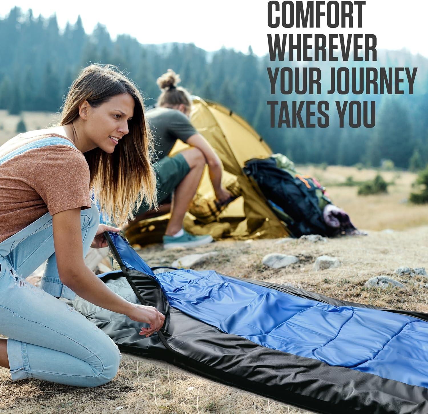image:imageVENTURE 4TH Backpacking Sleeping Bag XXL Double and Single Sizes Lightweight Warm amp Cold Weather Sleeping Bags for Adults Kids amp Couples Ideal for Hiking Camping amp Outdoor AdventuresBlueBlack