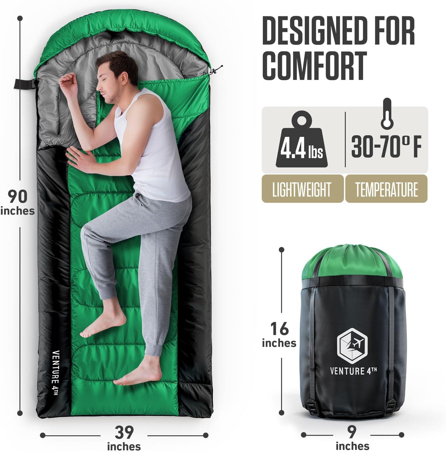 image:imageVENTURE 4TH Backpacking Sleeping Bag XXL Double and Single Sizes Lightweight Warm amp Cold Weather Sleeping Bags for Adults Kids amp Couples Ideal for Hiking Camping amp Outdoor AdventuresGreenBlack