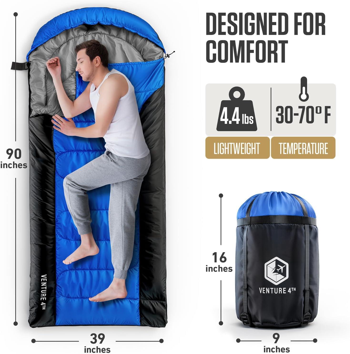 image:imageVENTURE 4TH Backpacking Sleeping Bag XXL Double and Single Sizes Lightweight Warm amp Cold Weather Sleeping Bags for Adults Kids amp Couples Ideal for Hiking Camping amp Outdoor AdventuresBlueBlack