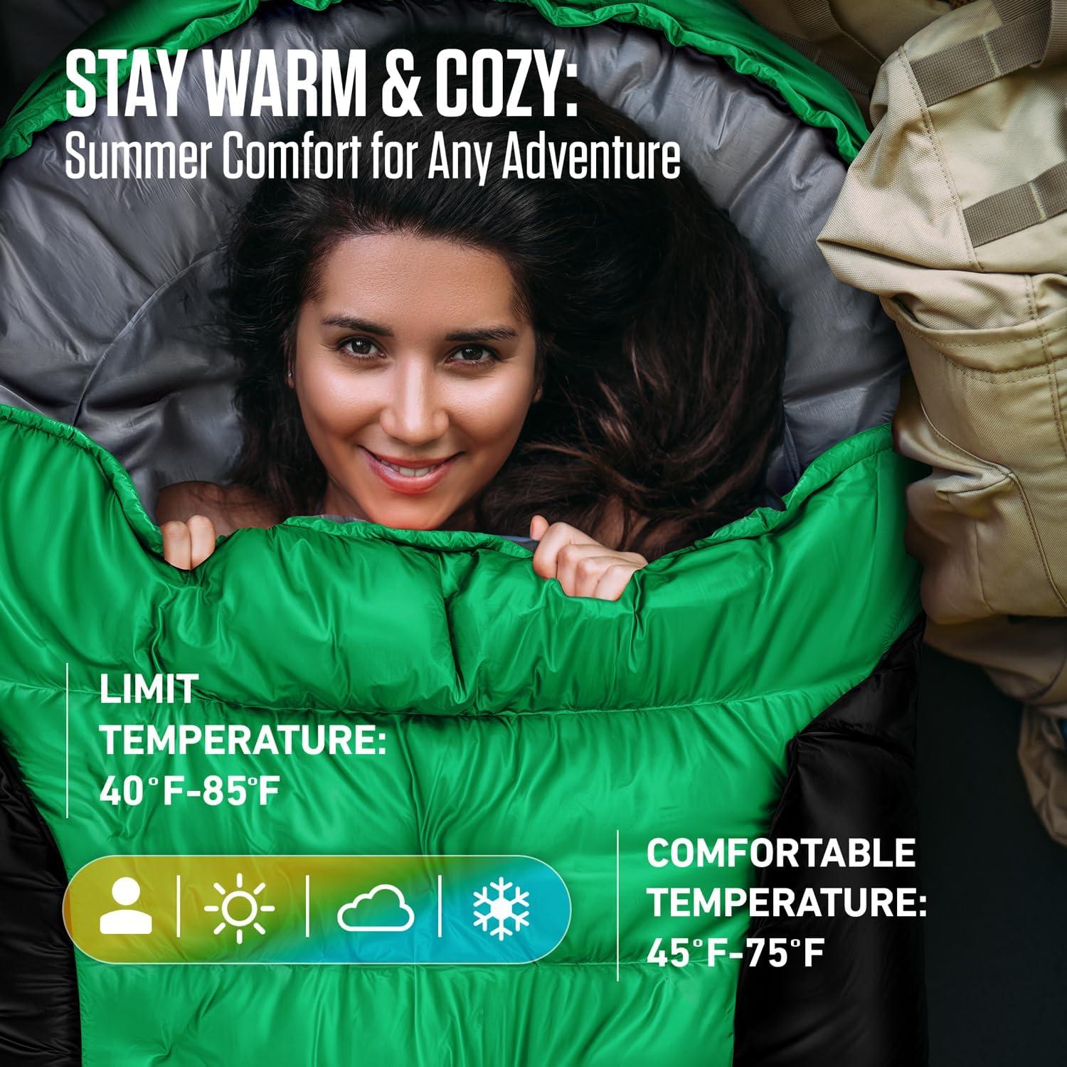image:imageVENTURE 4TH Backpacking Sleeping Bag XXL Double and Single Sizes Lightweight Warm amp Cold Weather Sleeping Bags for Adults Kids amp Couples Ideal for Hiking Camping amp Outdoor AdventuresGreenBlack