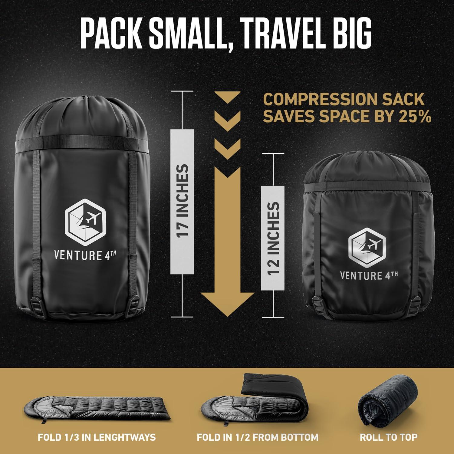 image:imageVENTURE 4TH Backpacking Sleeping Bag XXL Double and Single Sizes Lightweight Warm amp Cold Weather Sleeping Bags for Adults Kids amp Couples Ideal for Hiking Camping amp Outdoor AdventuresBlack