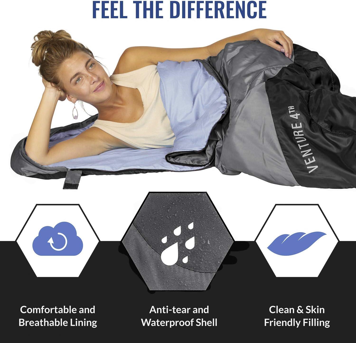 image:imageVENTURE 4TH Backpacking Sleeping Bag XXL Double and Single Sizes Lightweight Warm amp Cold Weather Sleeping Bags for Adults Kids amp Couples Ideal for Hiking Camping amp Outdoor AdventuresSilverGray