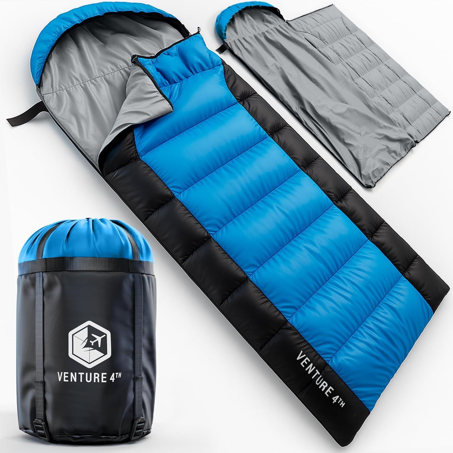 image:imageVENTURE 4TH Backpacking Sleeping Bag XXL Double and Single Sizes Lightweight Warm amp Cold Weather Sleeping Bags for Adults Kids amp Couples Ideal for Hiking Camping amp Outdoor AdventuresBlueBlack