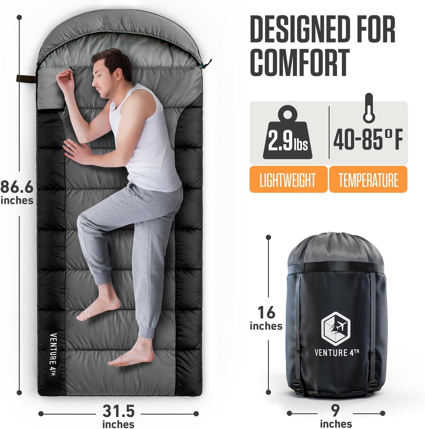 image:imageVENTURE 4TH Backpacking Sleeping Bag XXL Double and Single Sizes Lightweight Warm amp Cold Weather Sleeping Bags for Adults Kids amp Couples Ideal for Hiking Camping amp Outdoor AdventuresSilverBlack
