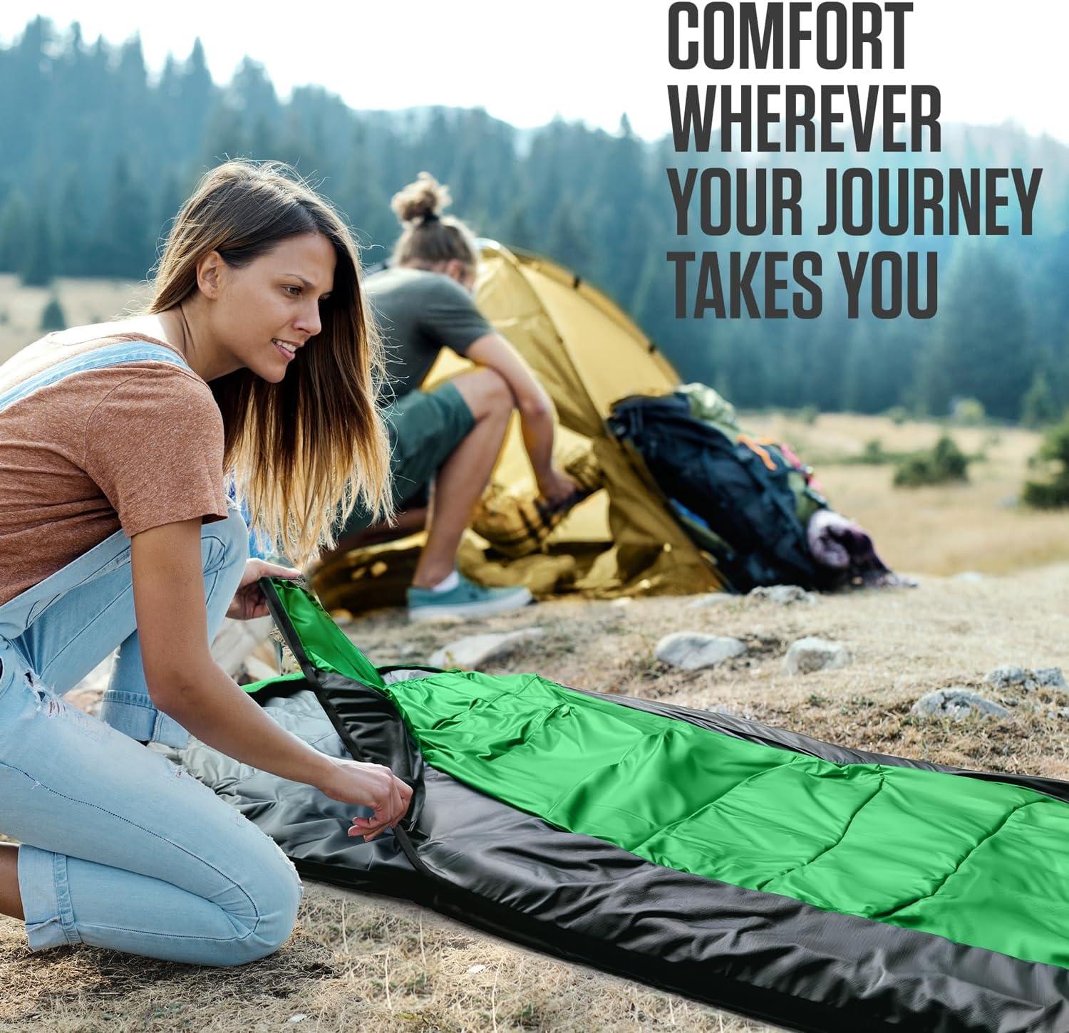 image:imageVENTURE 4TH Backpacking Sleeping Bag XXL Double and Single Sizes Lightweight Warm amp Cold Weather Sleeping Bags for Adults Kids amp Couples Ideal for Hiking Camping amp Outdoor AdventuresGreenBlack