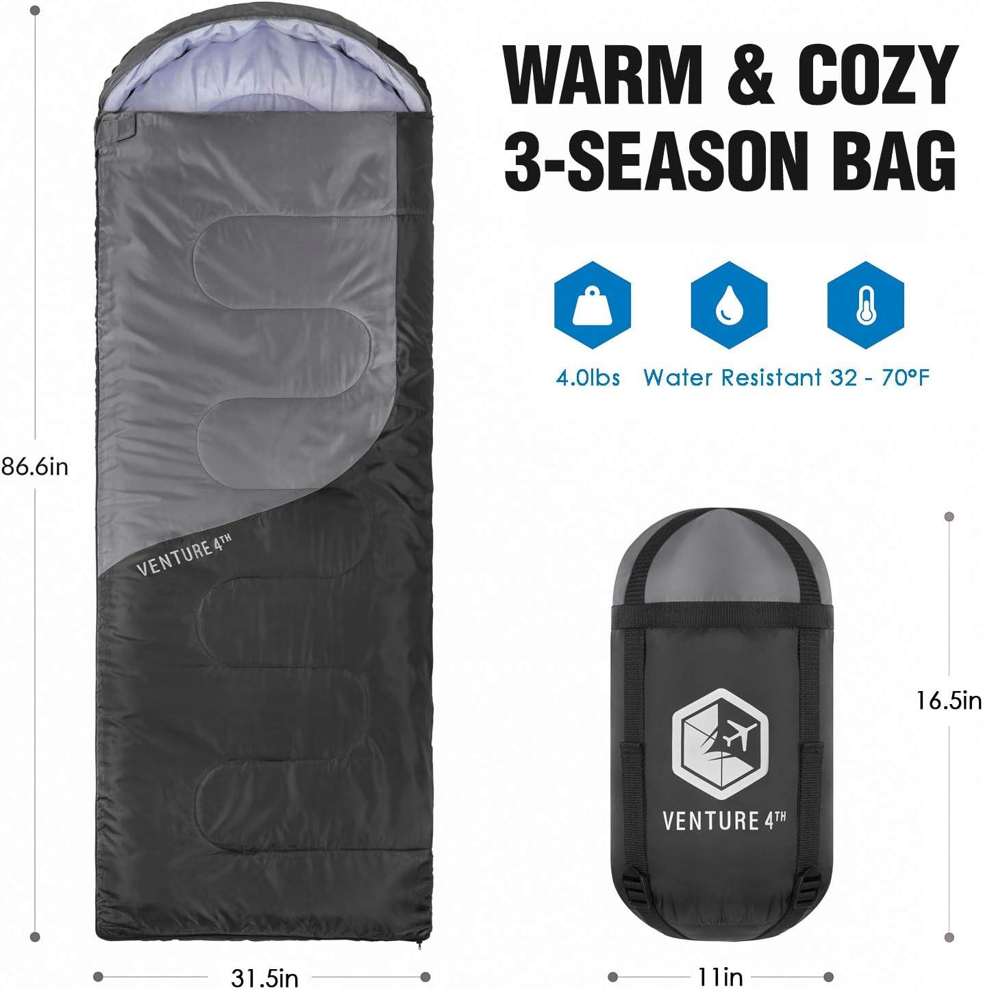 image:imageVENTURE 4TH Backpacking Sleeping Bag XXL Double and Single Sizes Lightweight Warm amp Cold Weather Sleeping Bags for Adults Kids amp Couples Ideal for Hiking Camping amp Outdoor AdventuresSilverGray