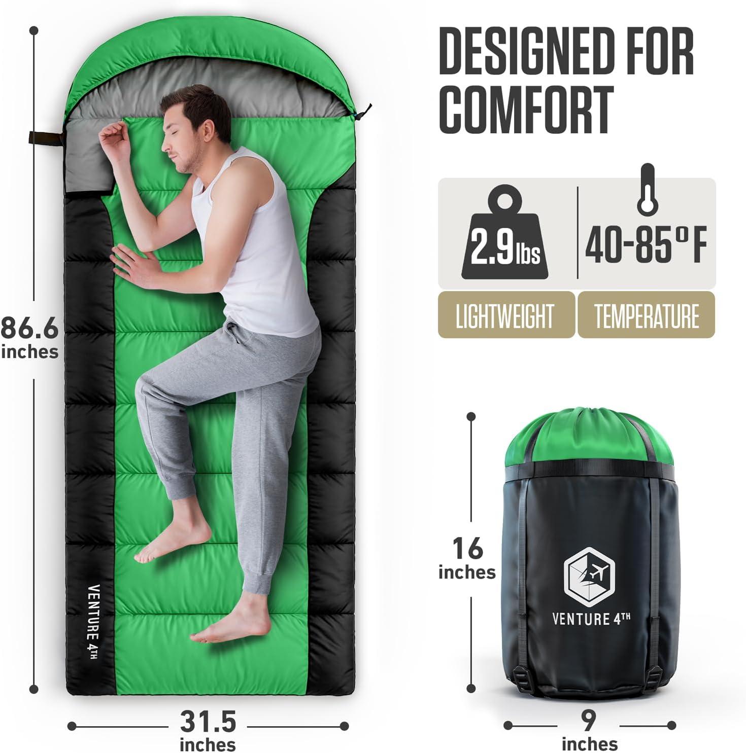 image:imageVENTURE 4TH Backpacking Sleeping Bag XXL Double and Single Sizes Lightweight Warm amp Cold Weather Sleeping Bags for Adults Kids amp Couples Ideal for Hiking Camping amp Outdoor AdventuresGreenBlack