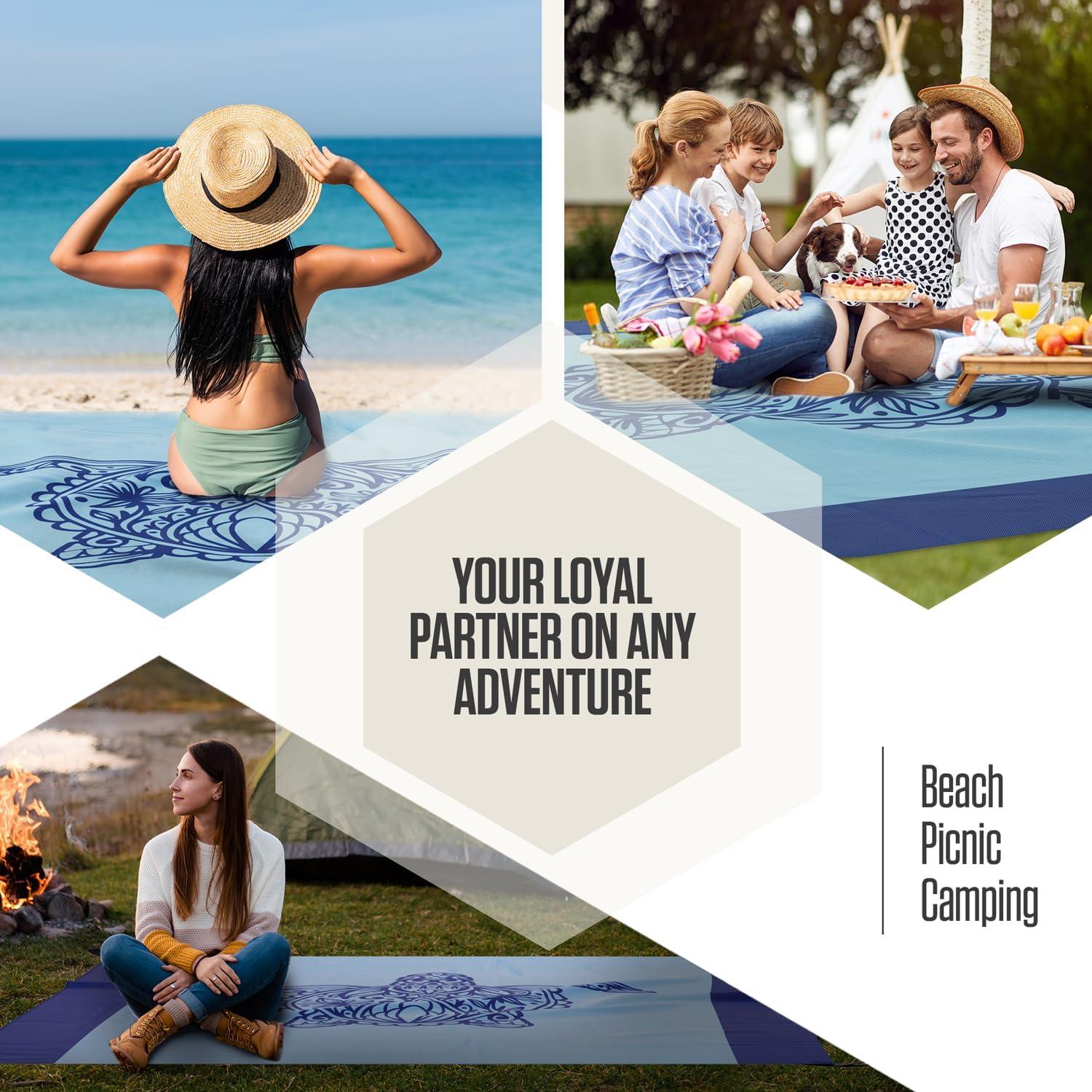 image:imageVENTURE 4TH FamilySize Beach Blanket Sandproof Waterproof Lightweight amp Compact Includes Stakes and Carry Bag 7x8 feet XL Mandala Turtle